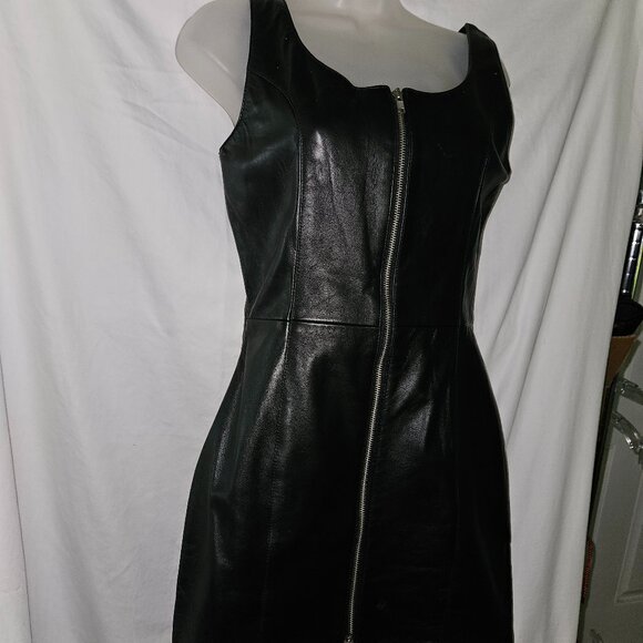 SALE NWT Custom Handmade Front Zip Leather Dress XS - Picture 5 of 15